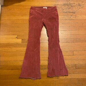 FREE PEOPLE STRETCH LOW RISE VELVET BELLBOTTOMS 28 Free Cut Hem Distressed Pink